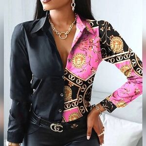 "JULIANA" DESIGNER PLUS SIZE XXXL COLOUR BLOCK PAISLEY CHAIN PRINT